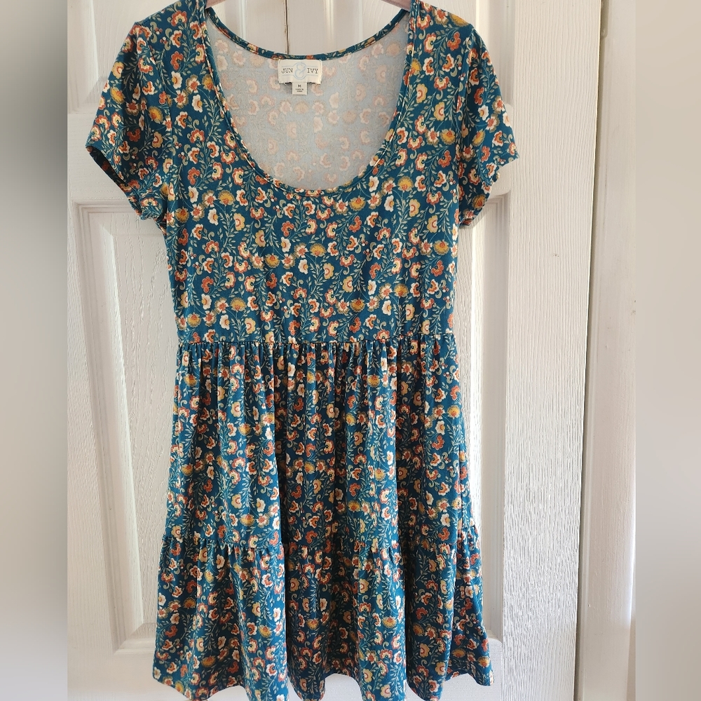 Floral Mini Dress Short Top Scoop Neck Ruffle Beach Summer